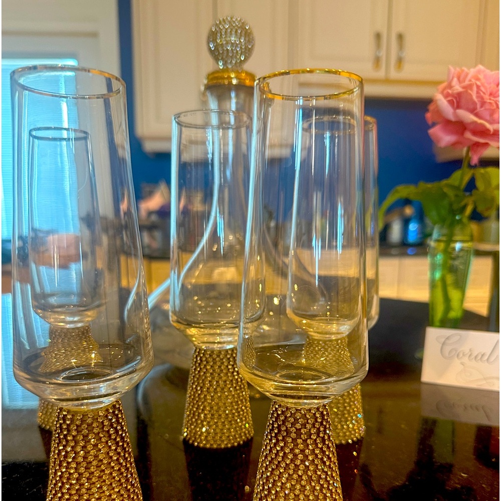 Z gallery champagne flutes and decanter with crystal embellishments
